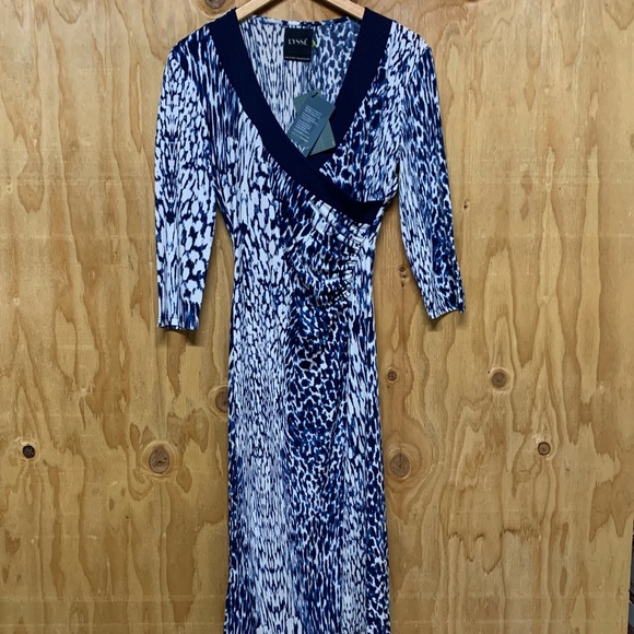 NWT Lysse Faux Rouge Blue White Midi Wrap Dress - Picture 3 of 6